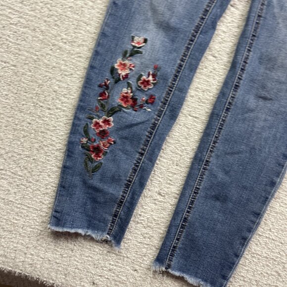 Streetwear Society Skinny High Rise Floral Embroidery Jeans Wom Sz 5 Blue Denim - Picture 3 of 12